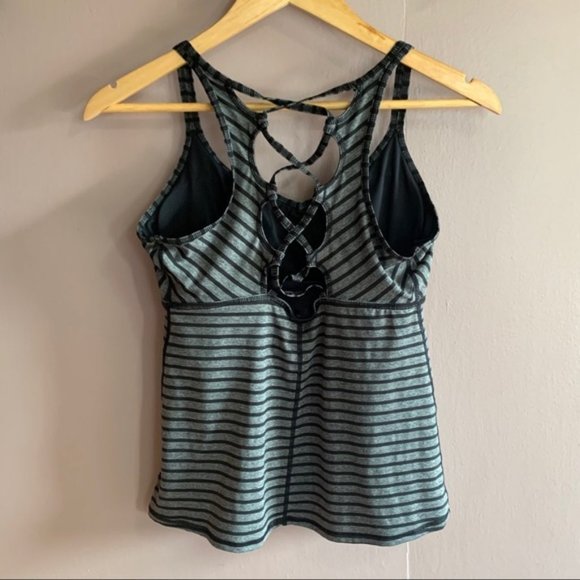 Prana Womens Small Filament Strappy Tank Top Gray and Black Stripe Built in Bra - Picture 4 of 12
